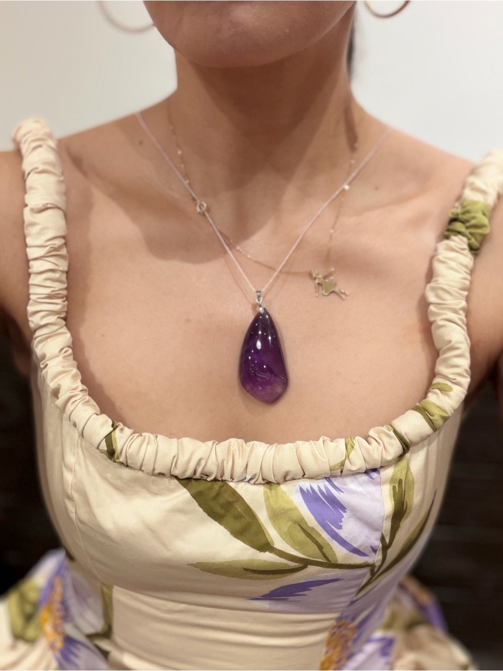 New Natural polished freeform teardrop Large amethyst pendant